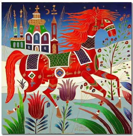 YURI GORBACHEV RED HORSE IN WINTER
