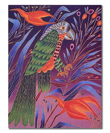 YURI GORBACHEV GREEN PARROT ON RED FLOWER