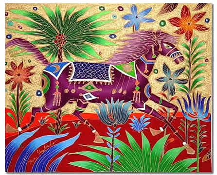 YURI GORBACHEV VIOLET HORSE WITH PALMTREE