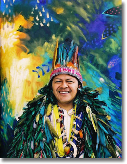 CARLOS JACANAMIJOY IN NATIVE INGA DRESS