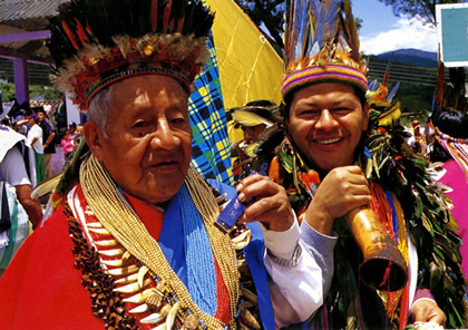 CARLOS JACANAMIJOY WITH HIS FATHER DON ANTONIO, THE TRIBAL HEALER
